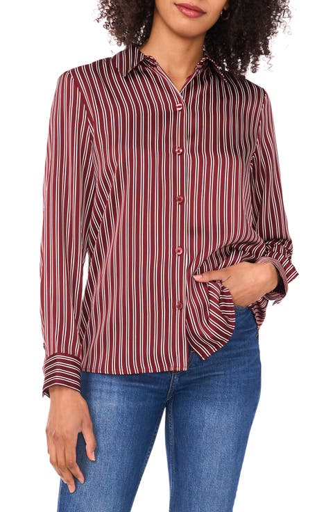 Satin Long Sleeve Button-Up Shirt