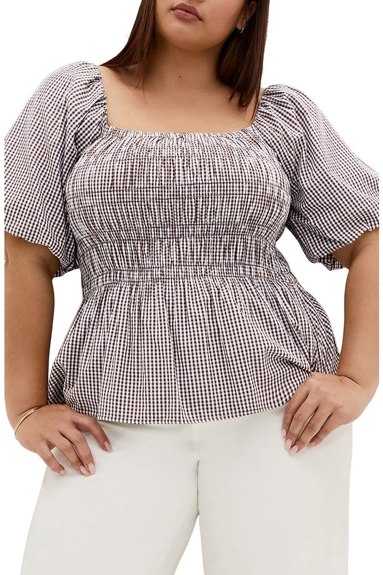 Belle Gingham Peplum Top, Main, color, CHOC CHECK