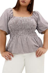 City Chic Belle Gingham Peplum Top