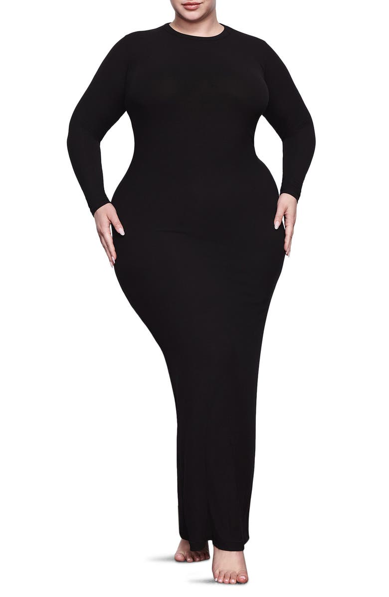 SKIMS Soft Lounge Shimmer Long Sleeve Maxi Dress, Main, color,