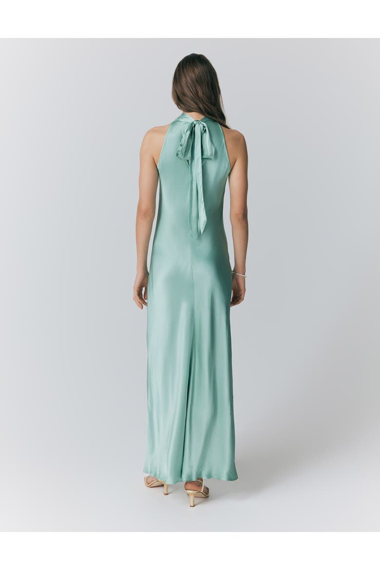 Amaia Halter Neck Satin Maxi Dress, Alternate, color, Pastel Green