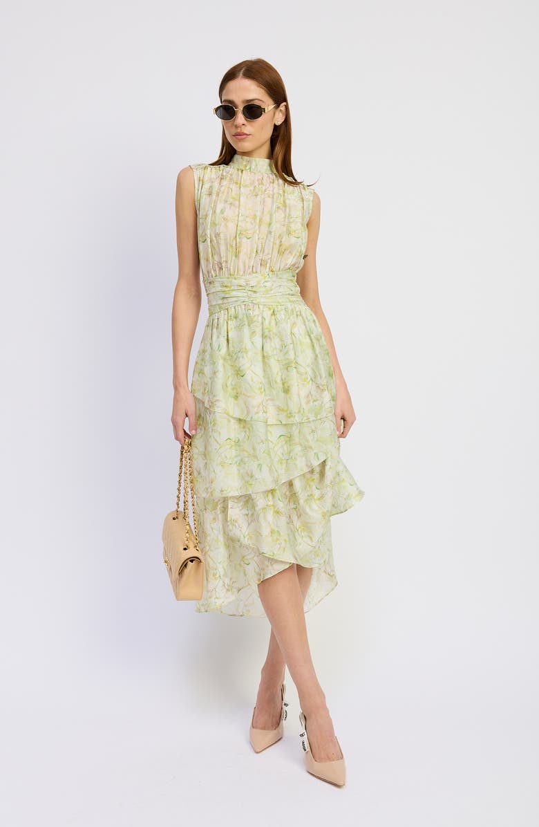 En Saison Claire Floral Sleeveless Dress, Alternate, color, Sage Yellow