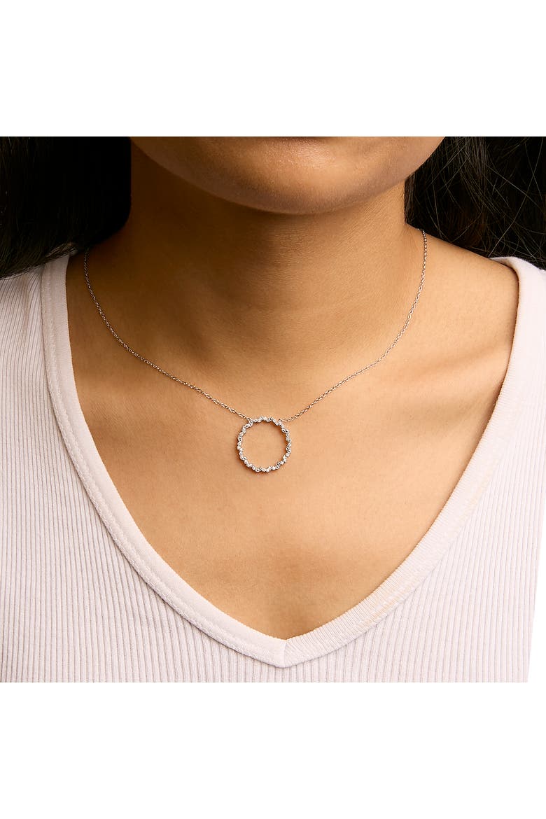 Silver 1/7 Cttw Lab Grown Diamond Beaded Love Circle Pendant Necklace, Alternate, color, White