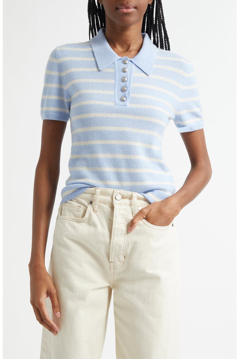 Brandt Stripe Cashmere Polo Sweater, Main, color, BLUEBELL IVORY