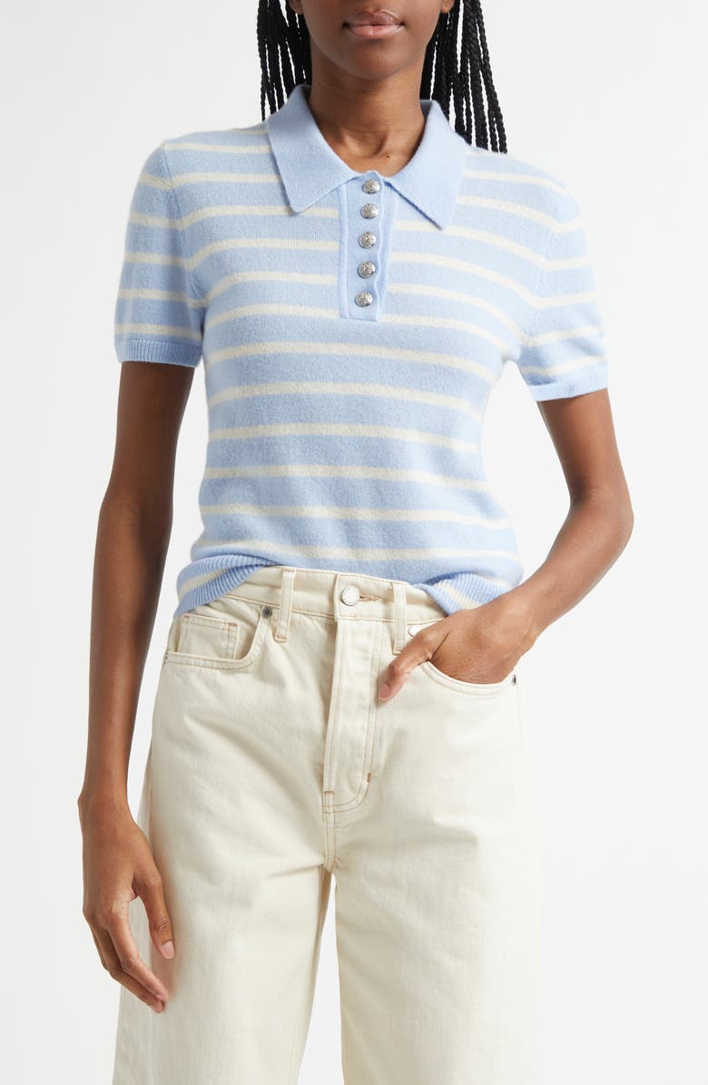 Veronica Beard Brandt Stripe Cashmere Polo Sweater, Main, color, Bluebell Ivory