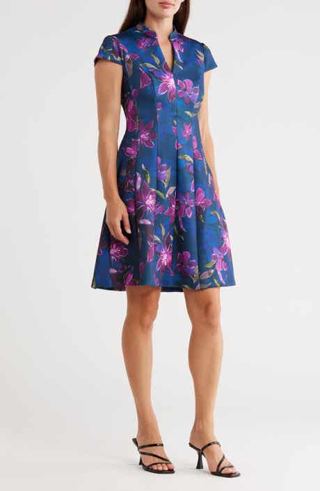 Vince Camuto Floral Cap Sleeve Scuba Fit & Flare Dress