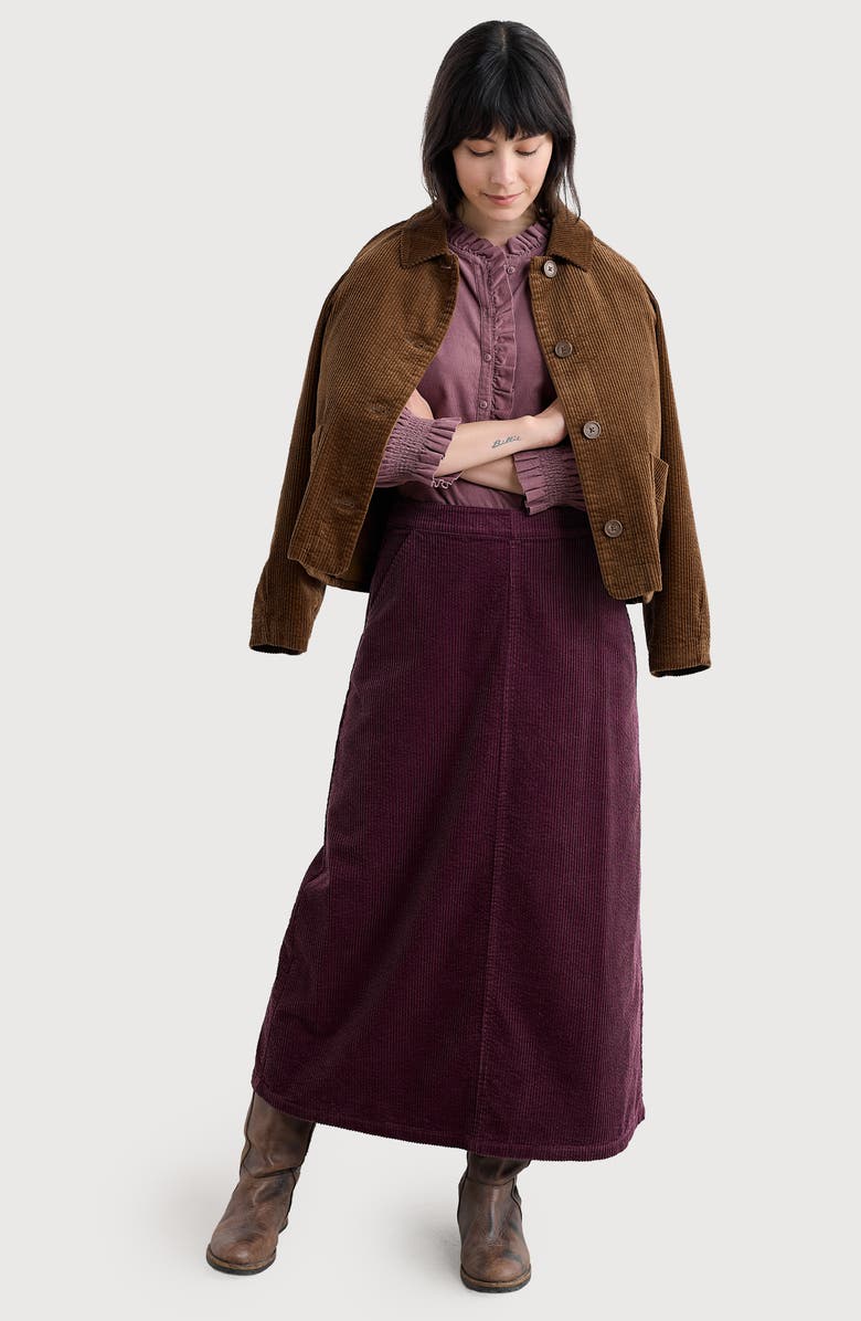 Seasalt Cornwall Window Wren Organic Cotton Corduroy Midi Skirt, Alternate, color, Dark Hellebore