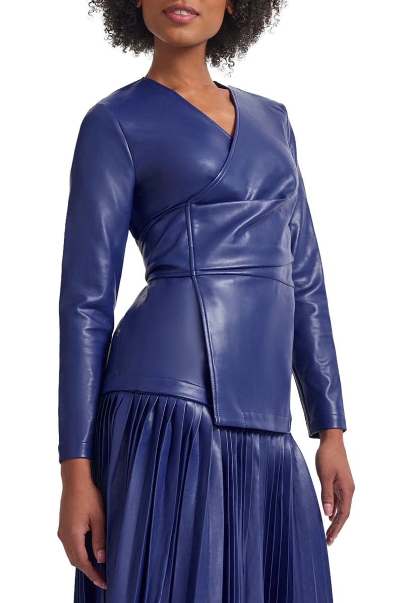 Misook Faux Leather Wrap Jacket, Alternate, color, Starry Night Blue