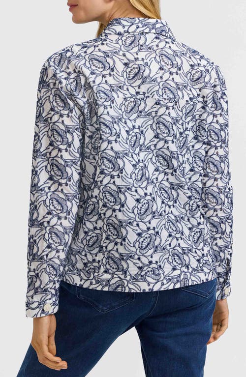 Foxcroft Thelma Cotton Eyelet Jacket In White/navy