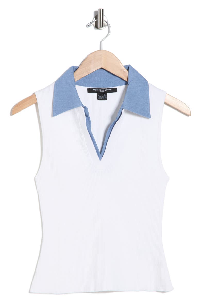 Sleeveless Contrast Collar Polo, Alternate, color, WHITE W/ DENIM PLACKET A/ S