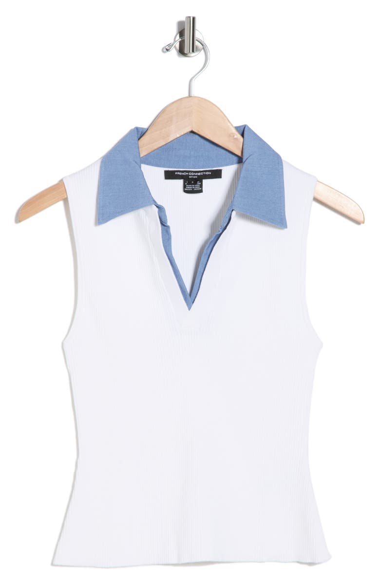 French Connection Sleeveless Contrast Collar Polo, Main, color, White W/ Denim Placket A/ S
