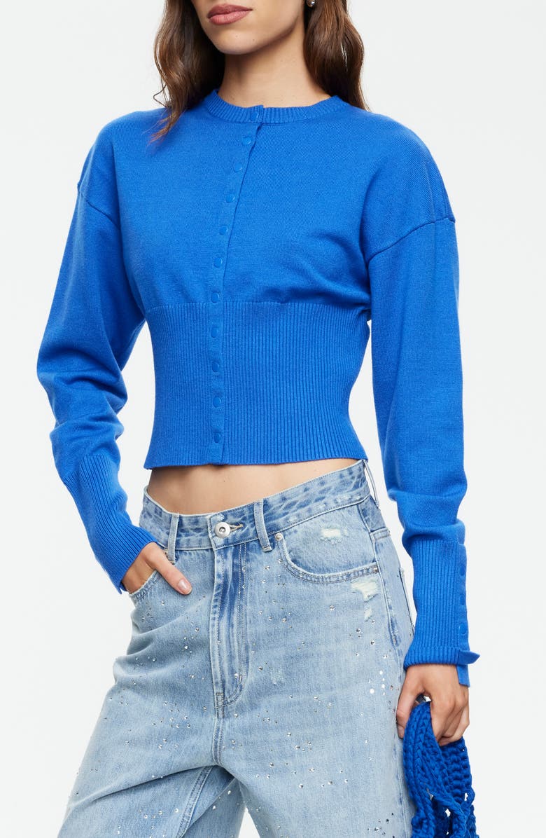 LIONESS Head in the Clouds Crewneck Cardigan, Alternate, color, Persian Jewel