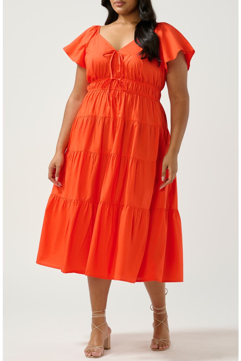 Ana Cotton Midi Dress, Alternate, color, TANGERINE