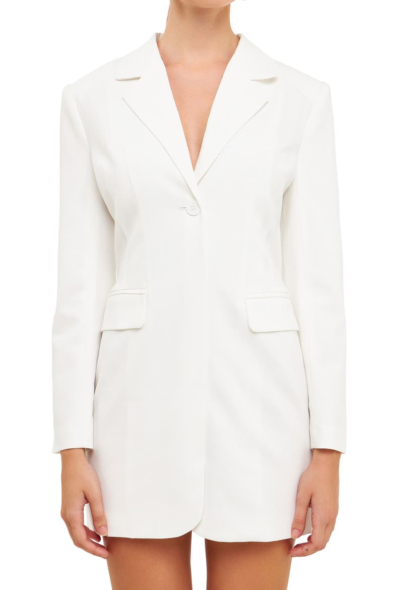 Strappy Back Long Sleeve Blazer Dress, Alternate, color, WHITE