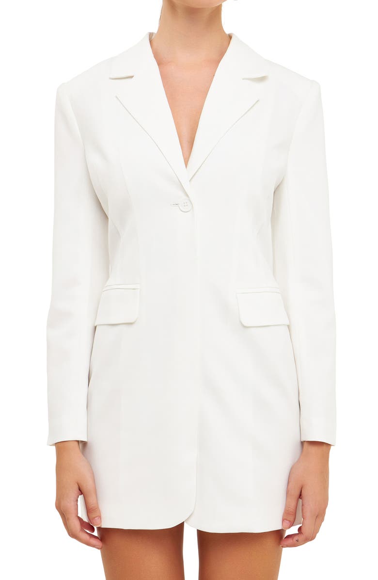 Endless Rose Strappy Back Long Sleeve Blazer Dress, Alternate, color, White