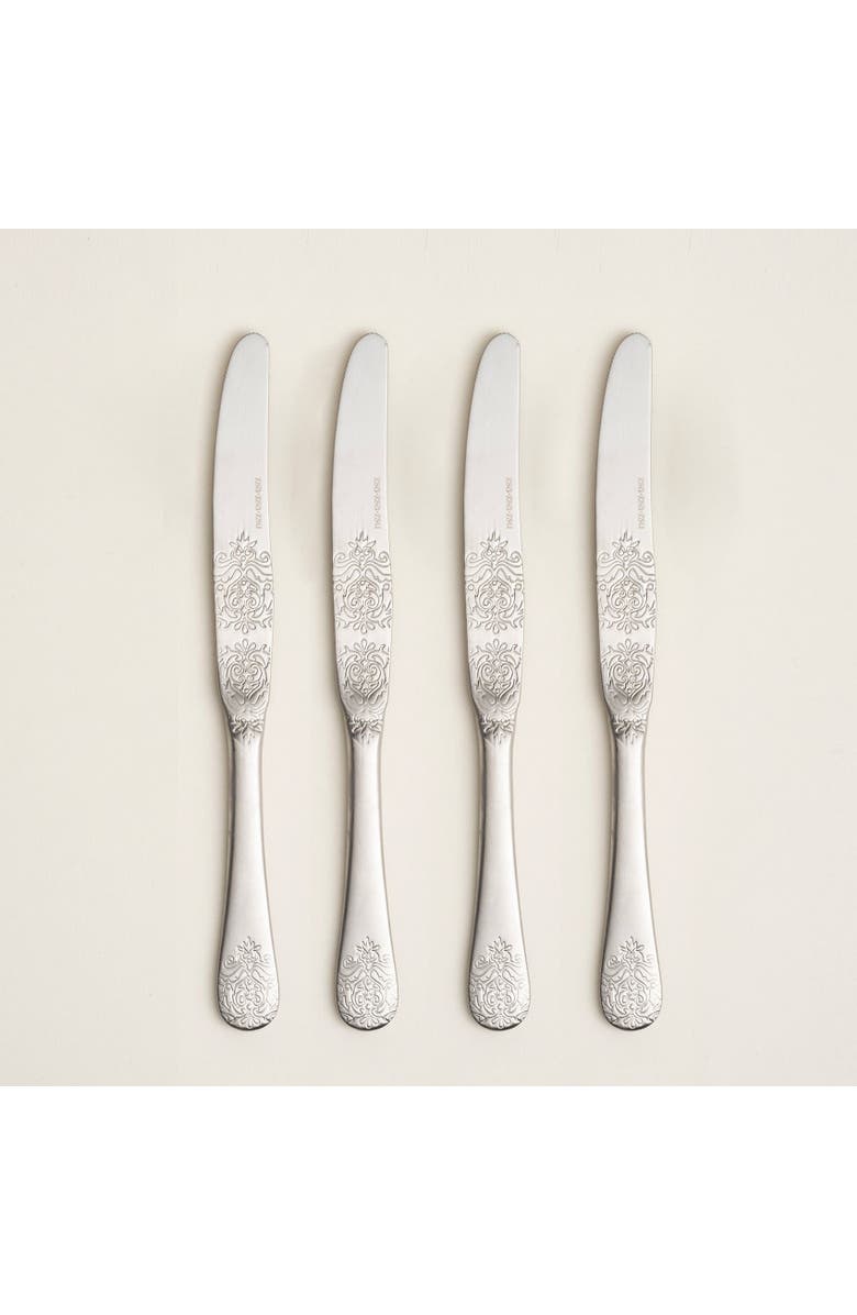 Zsa Zsa Zsu Dume Patterned Stainless Steel Dinner Knife Set of 4, Alternate, color, Silver