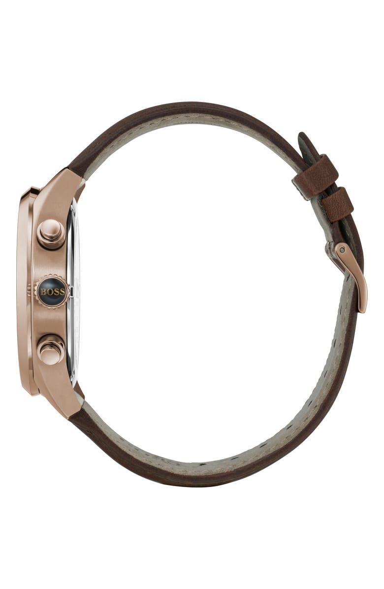 BOSS Grand Prix Chronograph Leather Strap Watch, 44mm, Alternate, color, 