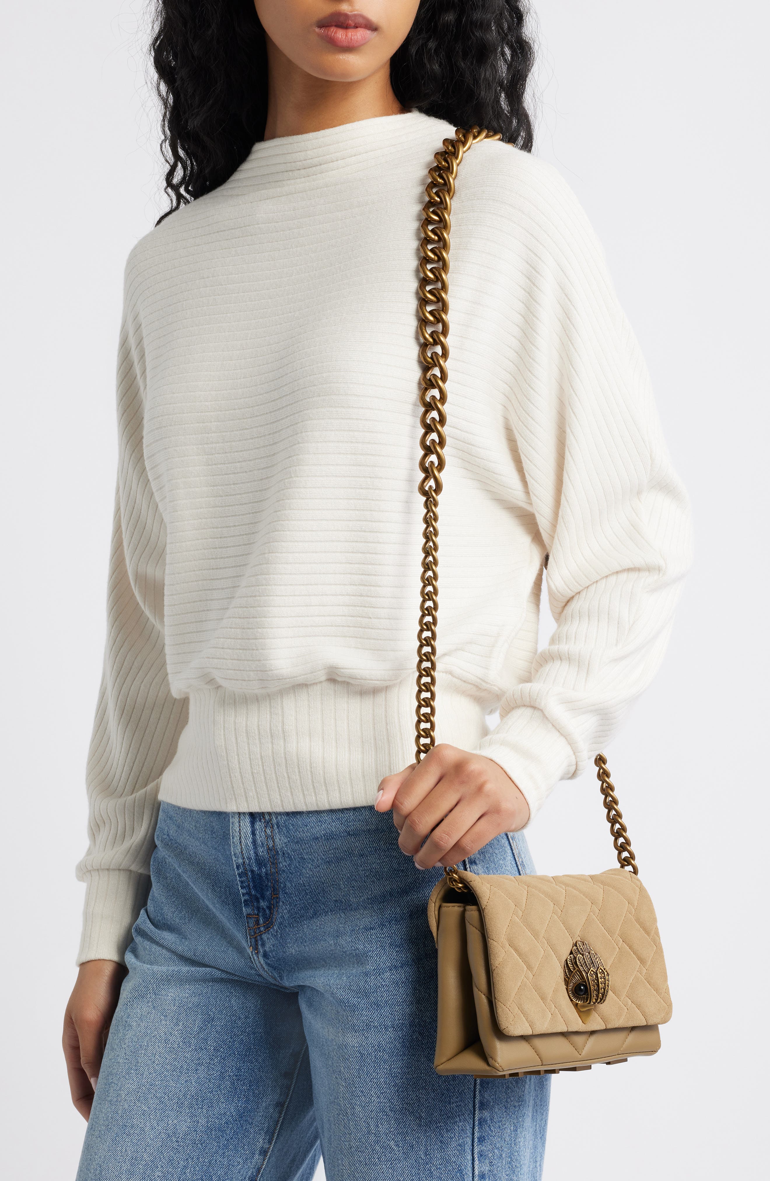 Kurt Geiger London Mini Kensington Quilted Leather Convertible Crossbody Bag, Alternate, color, Light Beige