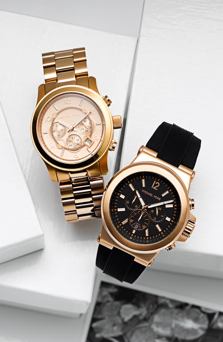 Michael Kors Chronograph Watch, 45mm, Alternate, color, Rose Gold/ Black