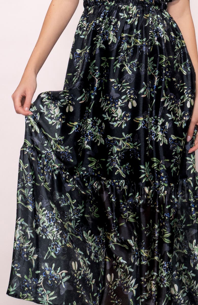 MELLODAY Shirred Puff Sleeve Maxi Dress, Alternate, color, Black Multi