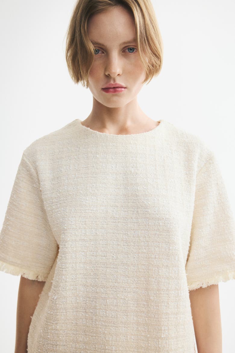 Bouclé-knit Top With Fringe, Alternate, color, Cream