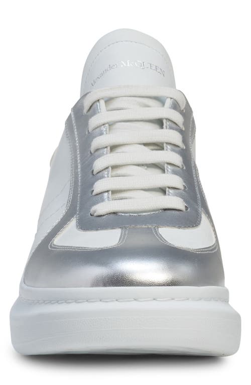 Alexander Mcqueen Metallic-panel Leather Sneakers In White