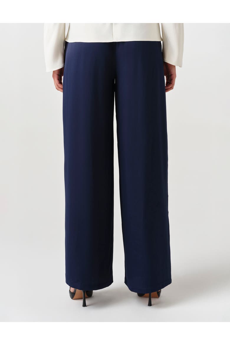 Andie Pleated Wide Leg Satin Trouser, Alternate, color, Navy