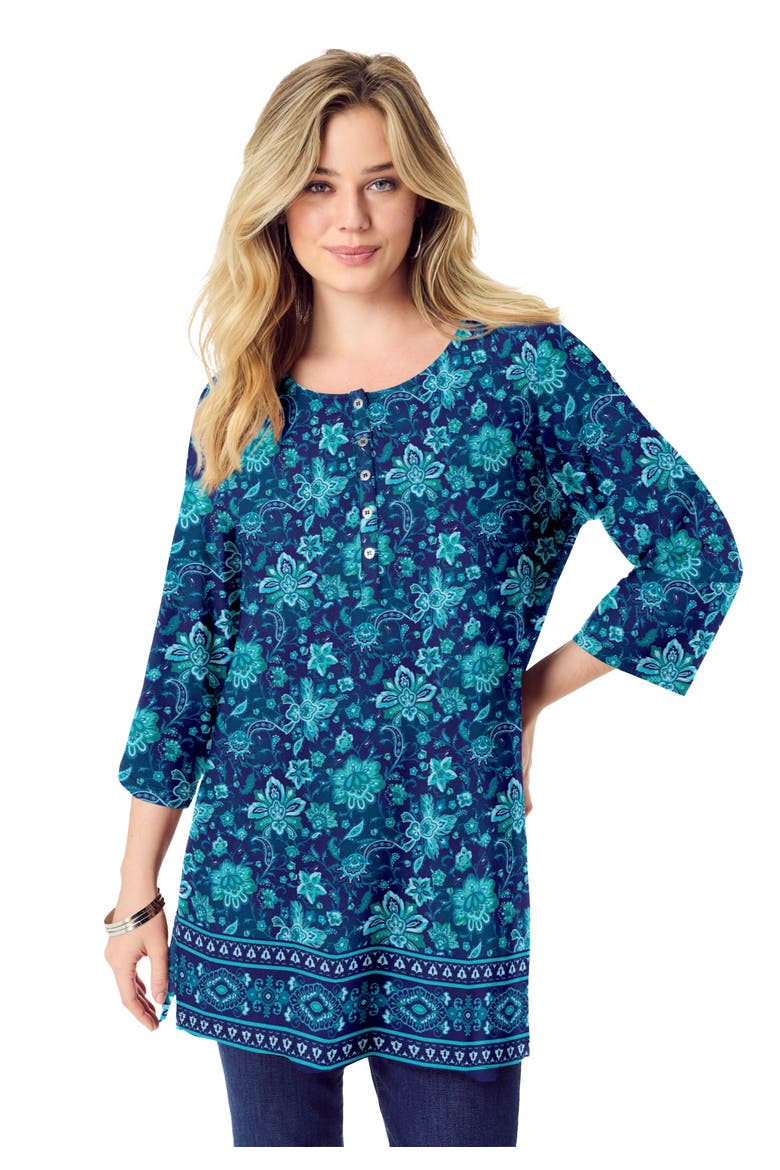 Henley Ultra Drape Tunic, Main, color, NAVY FLORAL BORDER
