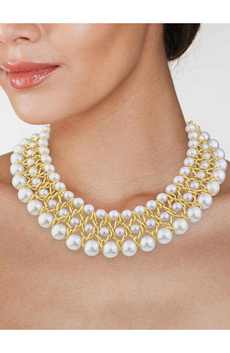 JARDIN Three-Row Graduated Imitation Pearl Necklace, Alternate, color,