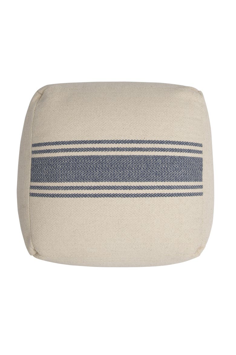 Striped Square Canvas Pouf, Blue, Alternate, color, Blue
