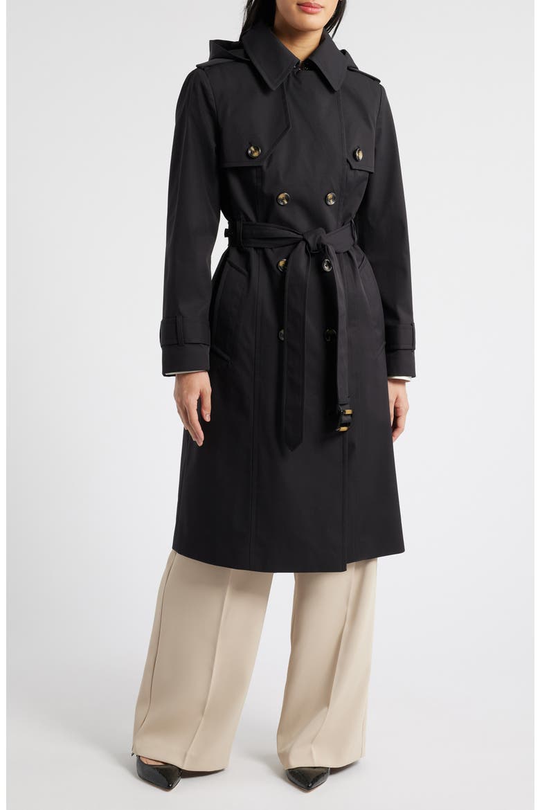 Double Breasted Trench Coat, Main, color, BLACK