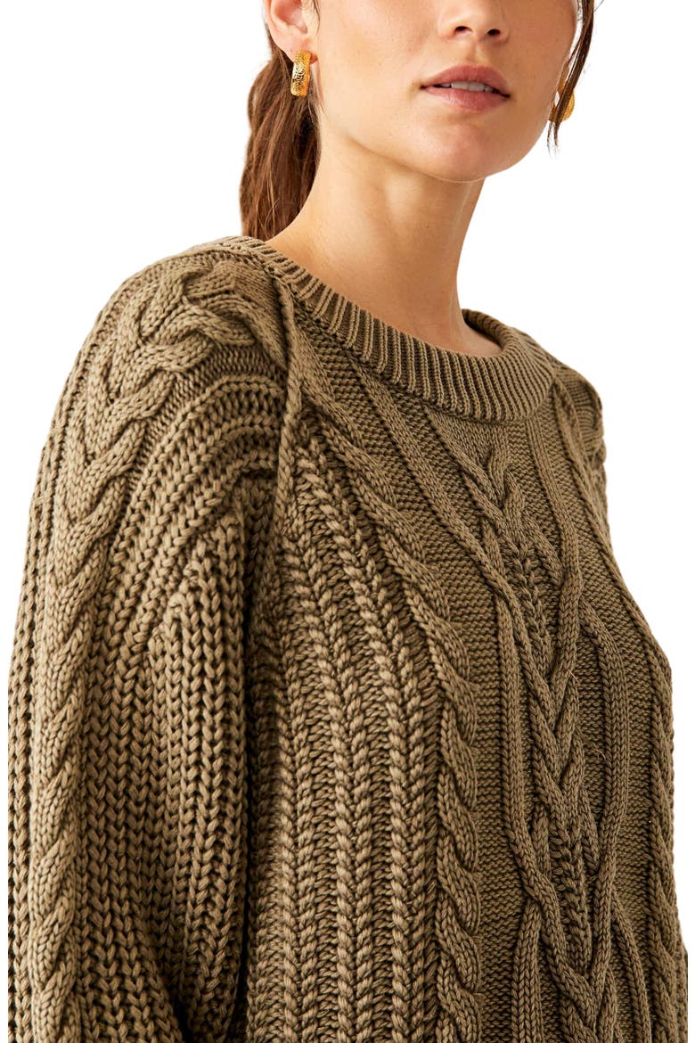 Frankie Cable Cotton Sweater, Alternate, color, LIGHT SAND