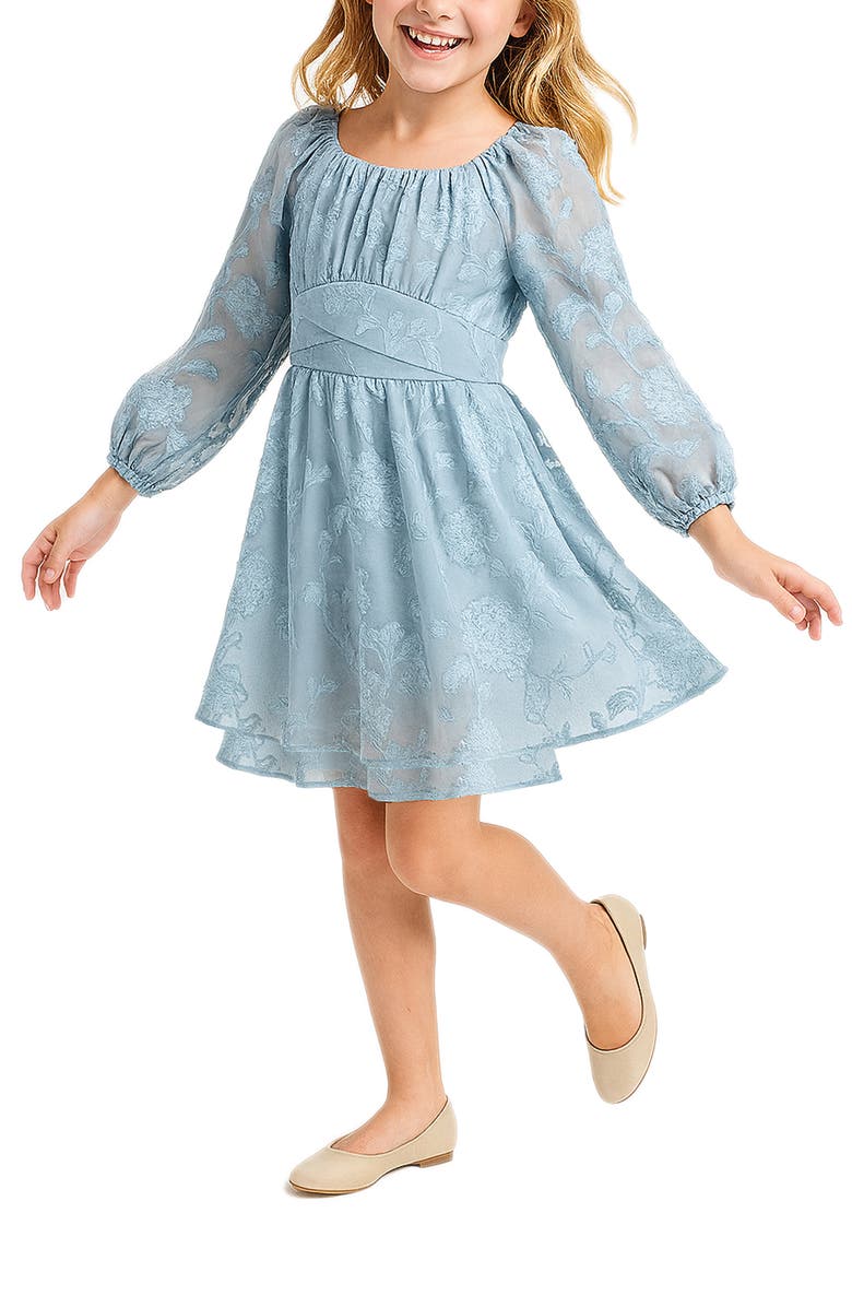 Zunie Kids' Burnout Chiffon Skirted Party Romper, Alternate, color, Dusty Blue