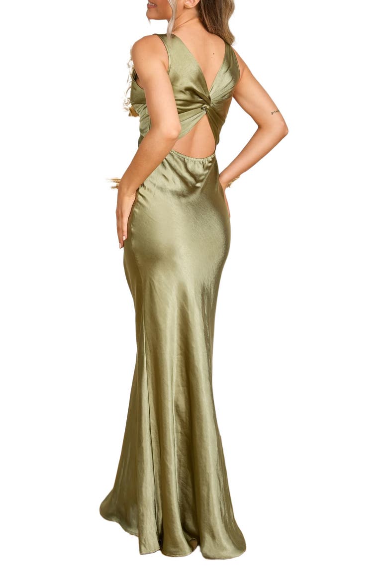 Twist Back Satin Bridesmaid Dress, Alternate, color, Moss Green
