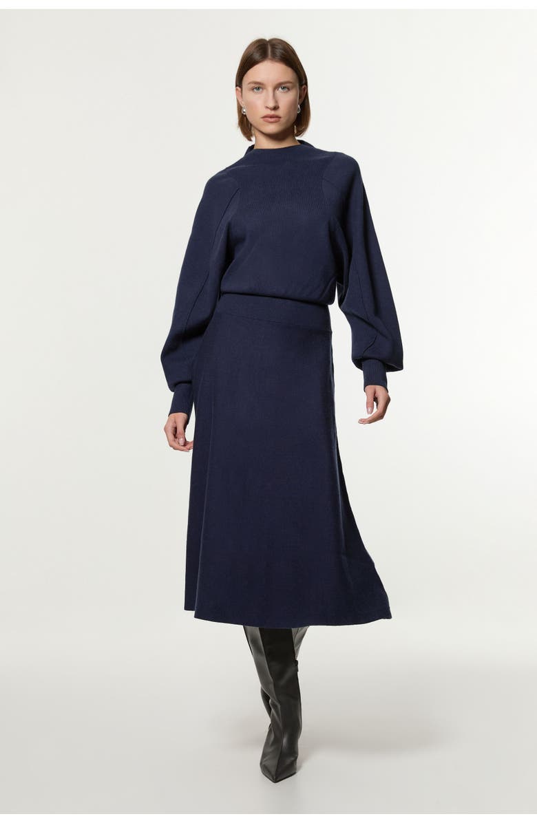 Karen Millen Wool Look Rounded Sleeve Knit Midi Dress, Main, color, Navy
