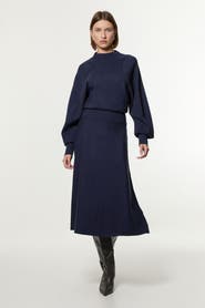 Karen Millen Wool Look Rounded Sleeve Knit Midi Dress