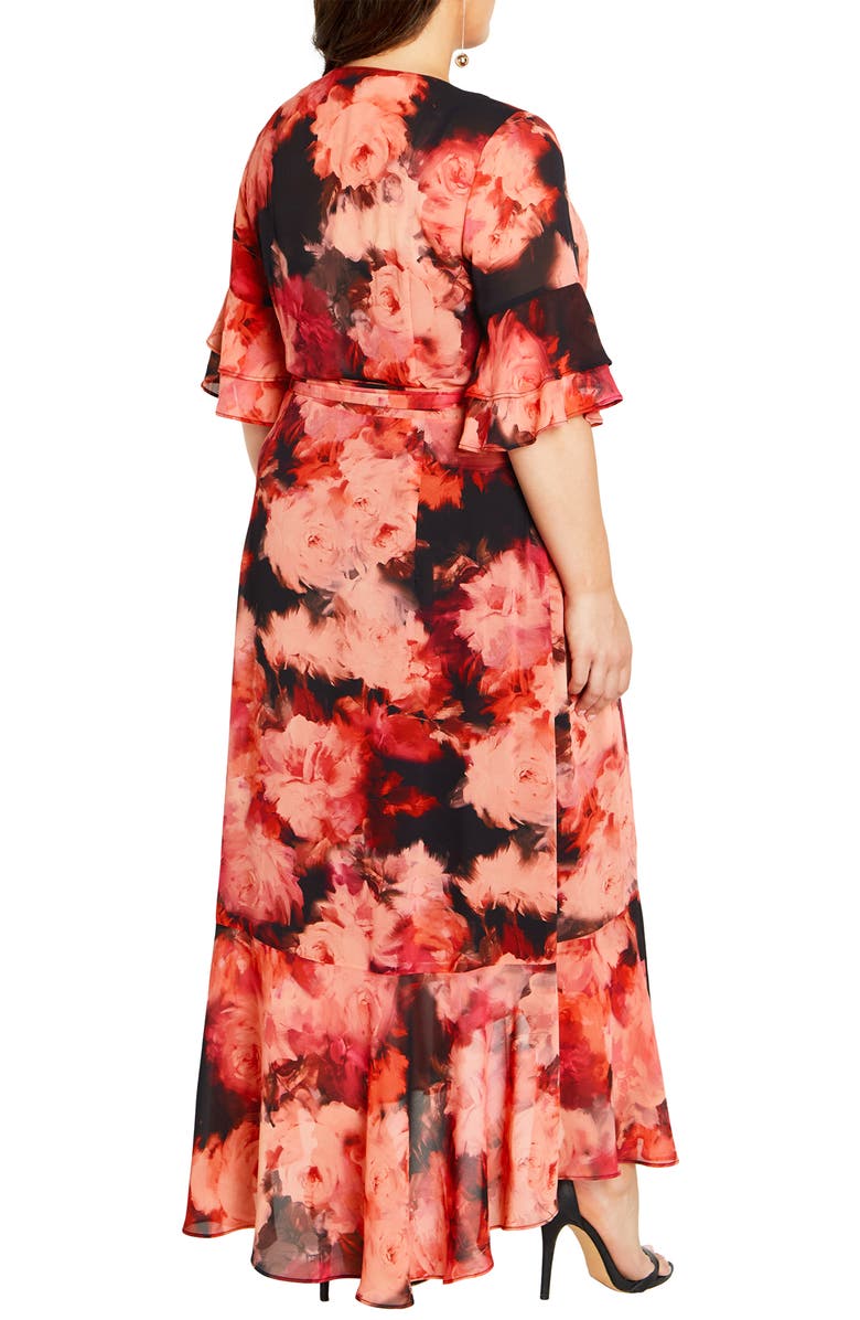 City Chic Mischa Floral Flutter Sleeve Wrap Maxi Dress, Alternate, color,