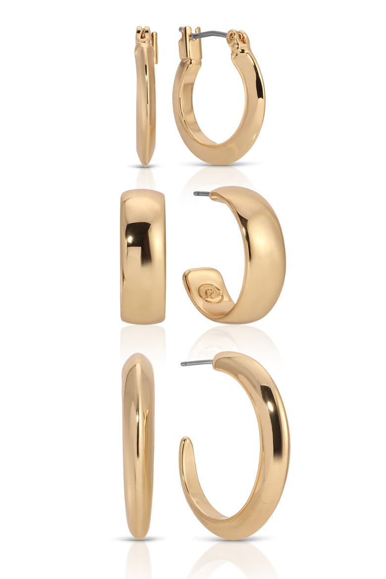 Set of 3 Hoop Earrings, Main, color, GOLD