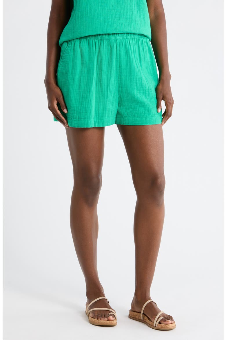 Cotton Gauze Shorts, Main, color, GREEN EASE