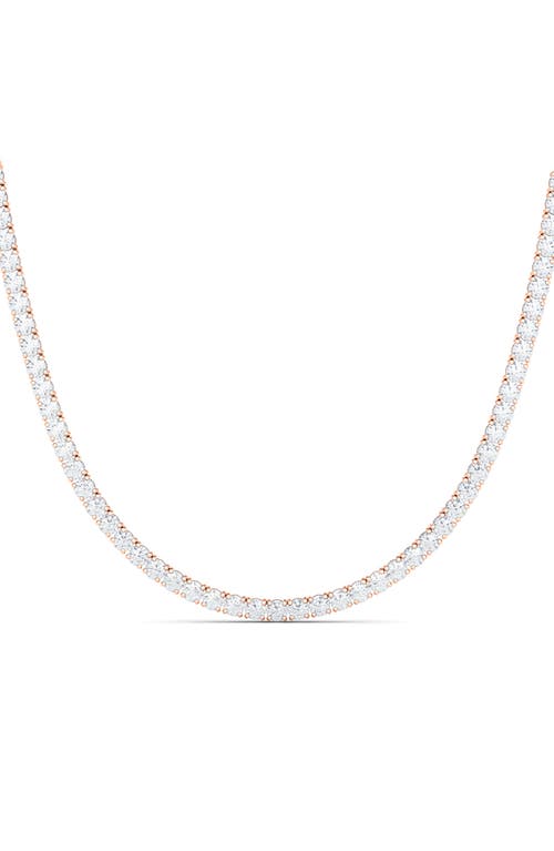 HauteCarat Prong Set Lab Created Diamond Tennis Necklace in 14K Rose Gold 