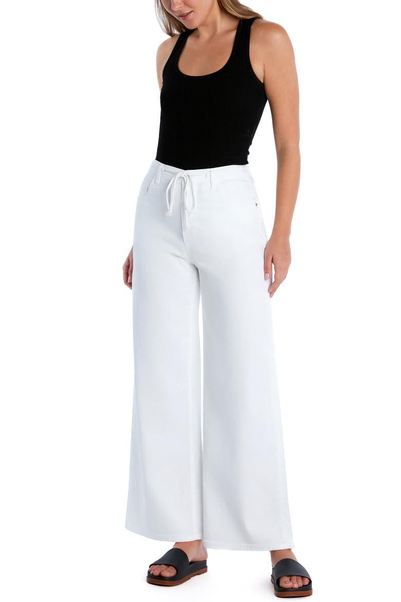 Mighty Drawstring High Waist Wide Leg Jeans, Alternate, color, WHITE