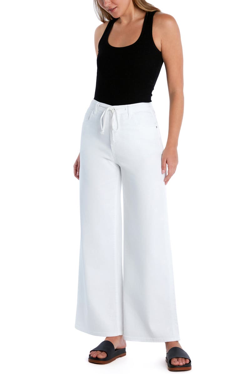 HINT OF BLU Mighty Drawstring High Waist Wide Leg Jeans, Alternate, color, White