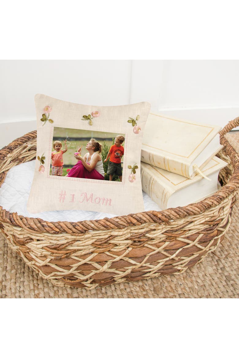 Number 1 Mom Embroidered Picture Small/Petite Accent Pillow, 10" x 10", Alternate, color, Beige