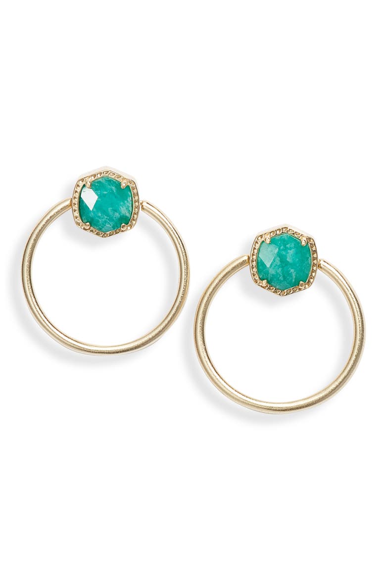 Davie Frontal Hoop Earrings, Main, color, GOLD DARK TEAL AMAZONITE