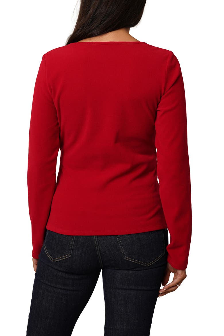 Long Sleeve Faux Wrap Top, Alternate, color, MARS RED