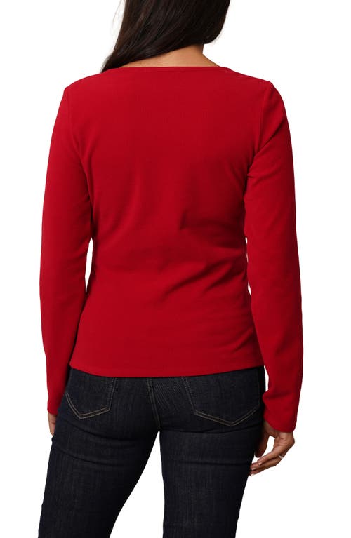Cyrus Long Sleeve Faux Wrap Top In Red