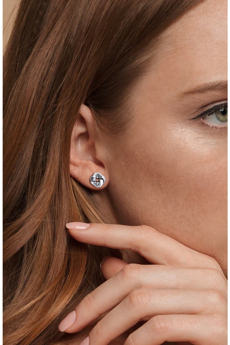 Love Knot Stud Earrings, Alternate, color, WHITE GOLD