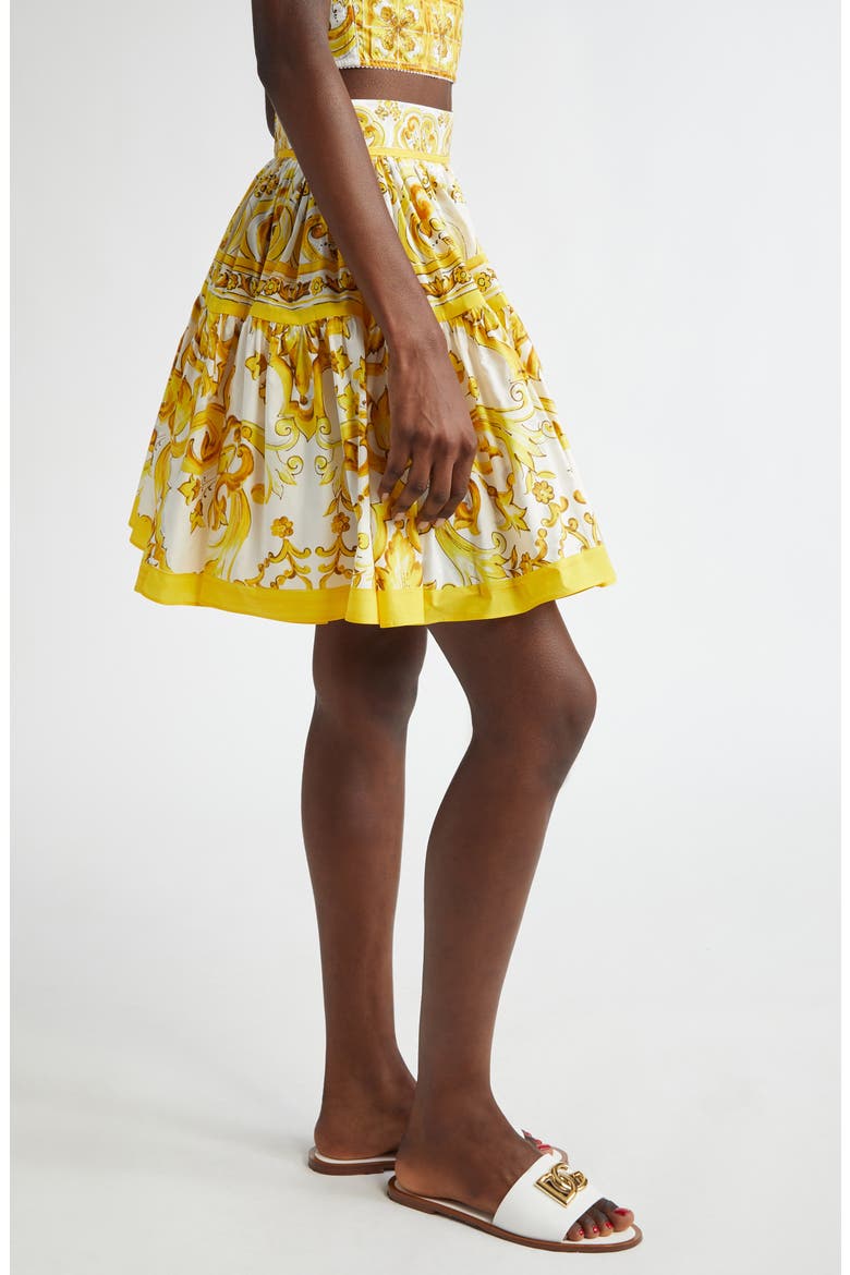 Tile Print Cotton Skater Skirt, Alternate, color, HG3TN MIX MAIOLICA GIALLO