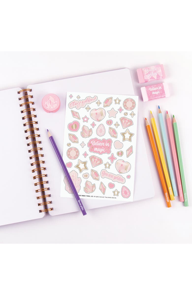 Three Cheers For Girls Pink & Gold All in 1 Sketching Set Journal & Art 200 Page Book, Alternate, color, Multicolored