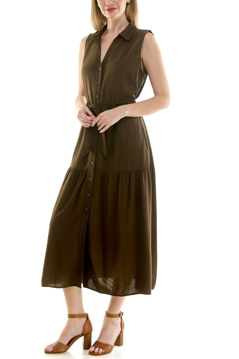 Sleeveless Belted Shirtdress, Alternate, color, DEEP JUNGLE GREEN